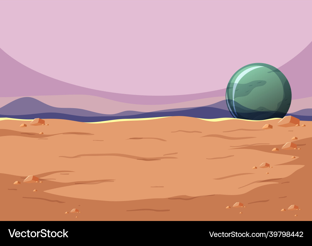 Outer space surface landscape with planet Vector Image