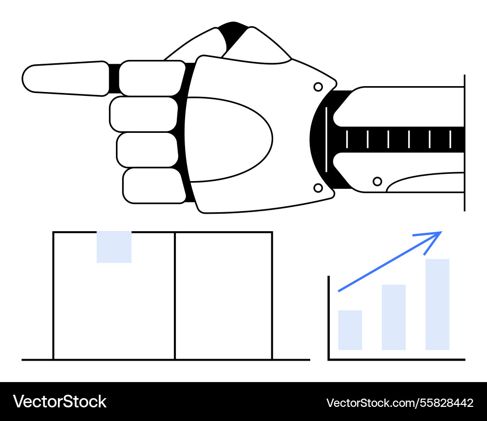 Robotic arm pointing at bar graph with rising vector image