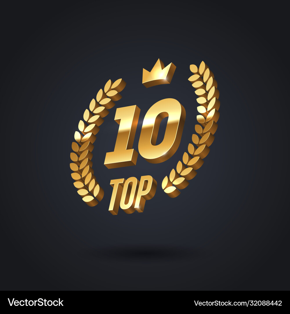 Top 10 award emblem golden logo Top 10 award emblem golden logo vector image