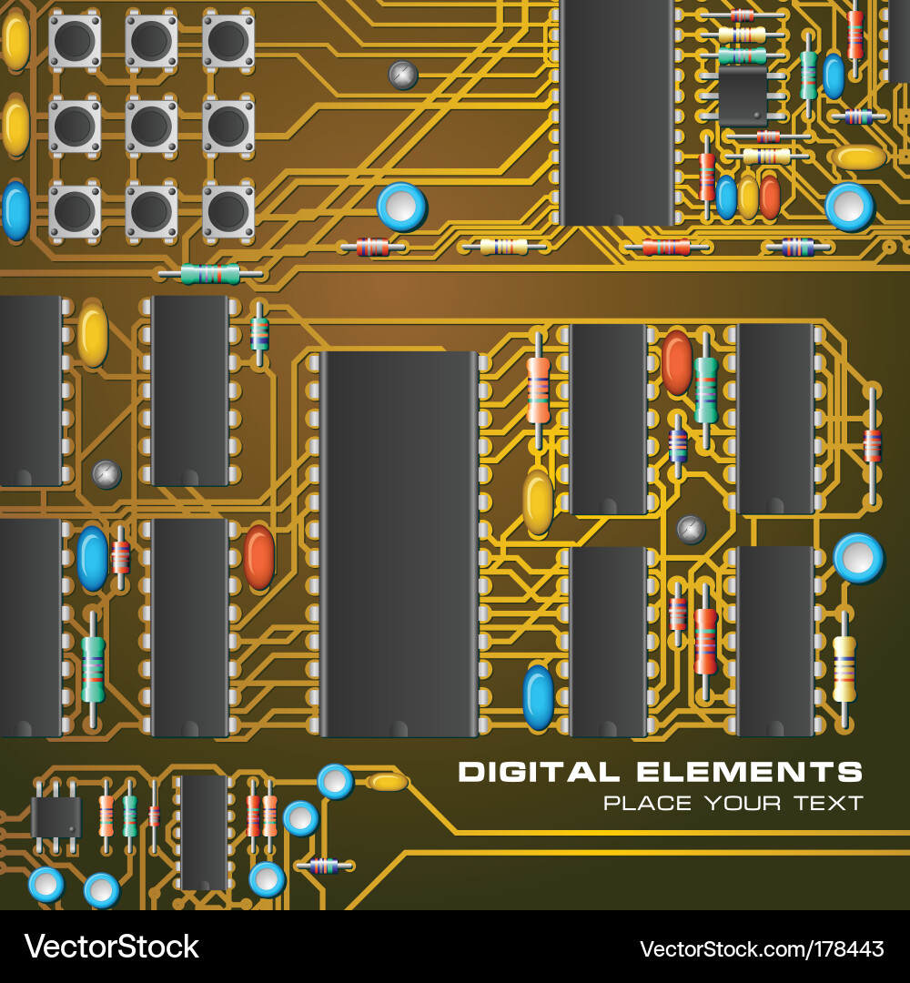 Complex Circuit Board with Microchips Vector Image