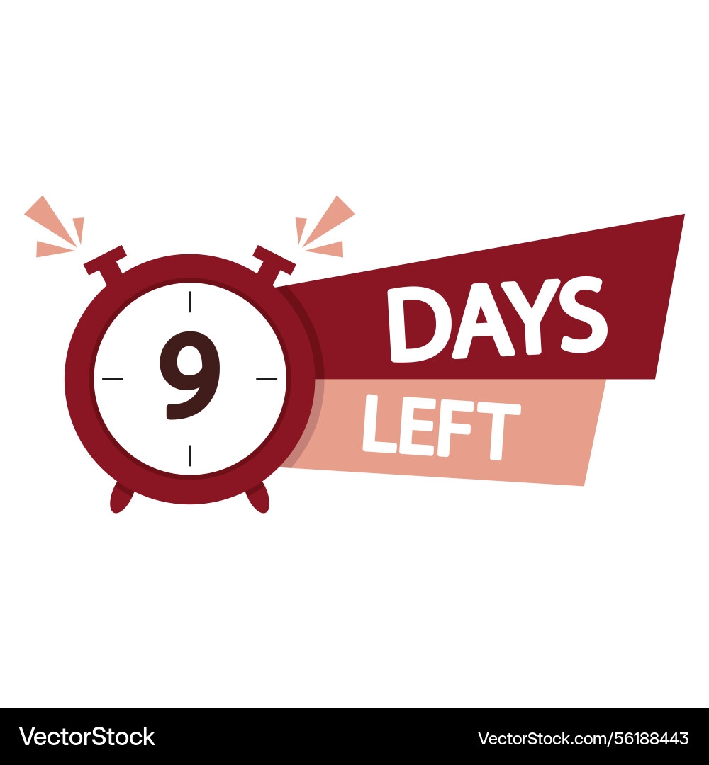Countdown timer icon bold number nine days Vector Image