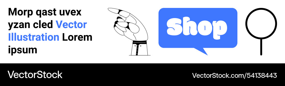Hand pointing towards shop button with search Hand pointing towards shop button with search vector image
