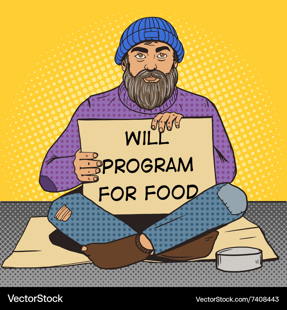 Homeless Programmer with Sign Vector Image