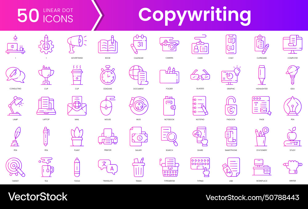 Set of copywriting icons gradient style icon Set of copywriting icons gradient style icon Vector Image