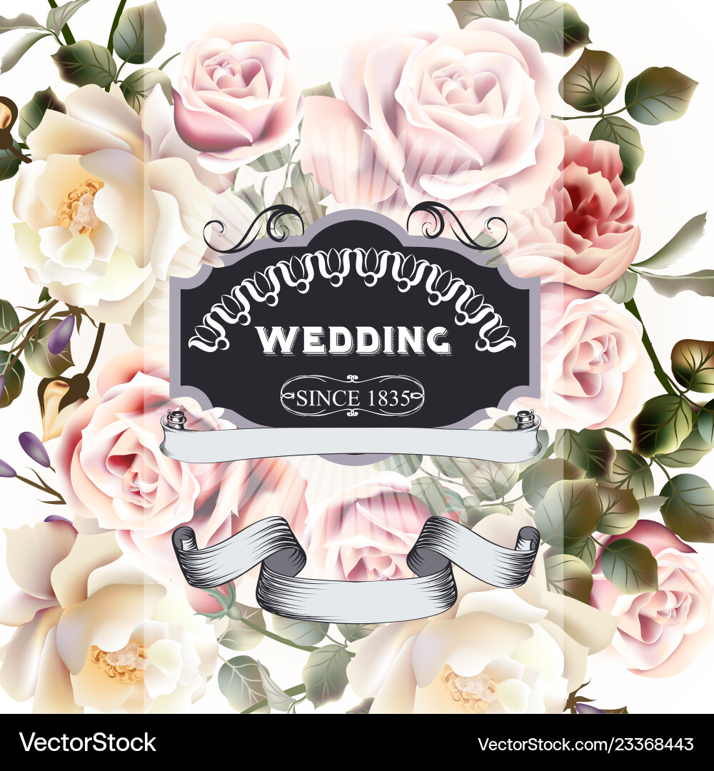 Vintage Roses Wedding Card Vector Image