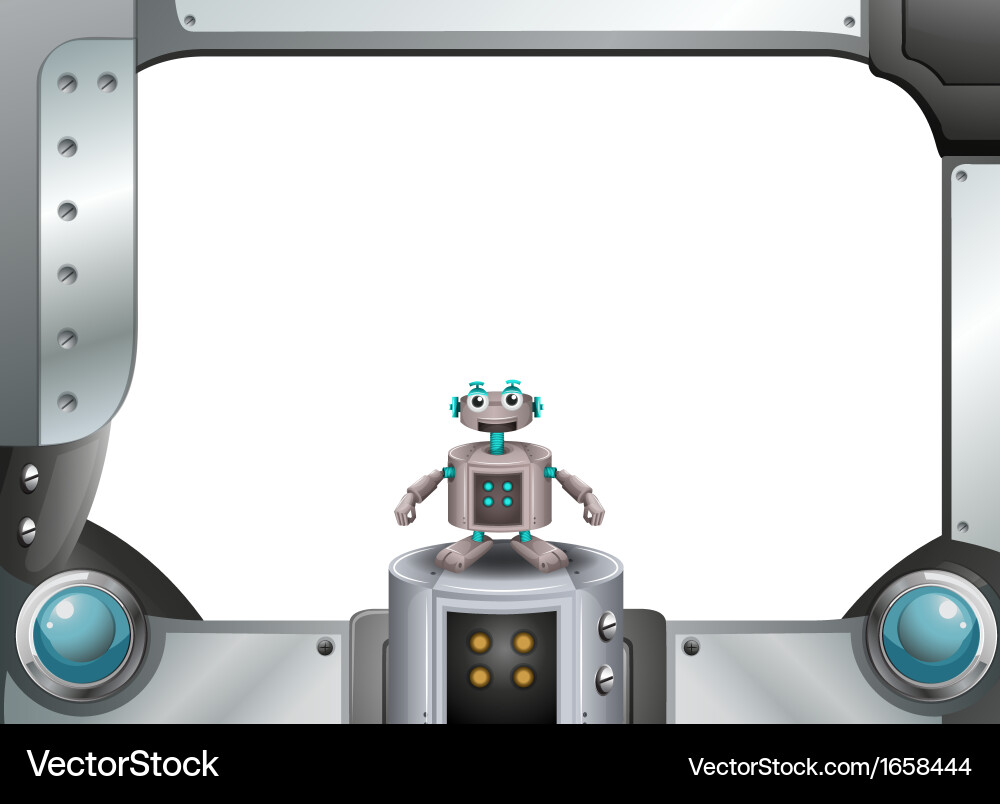 A metallic frame with robot standing Vector Image
