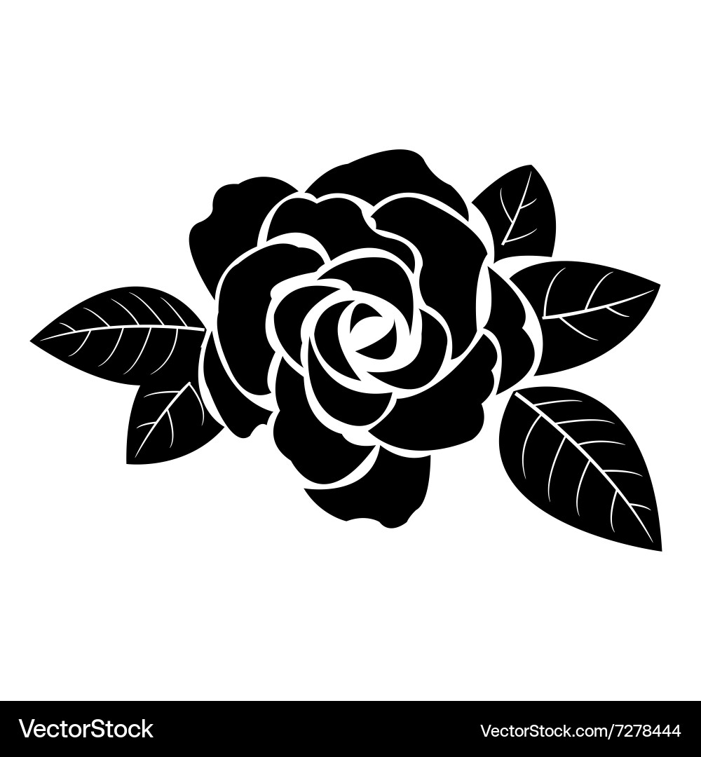 Black silhouette of rose with leaves Royalty Free Vector