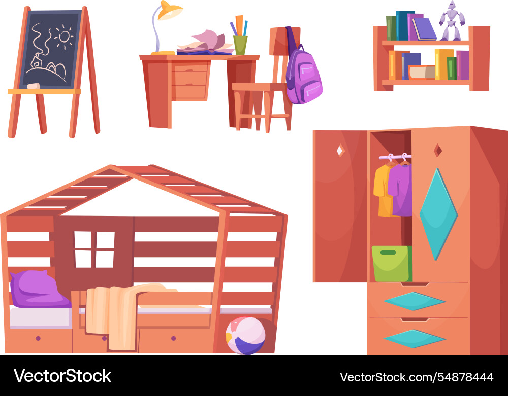 Kids room different furniture objects for playing Kids room different furniture objects for playing vector image