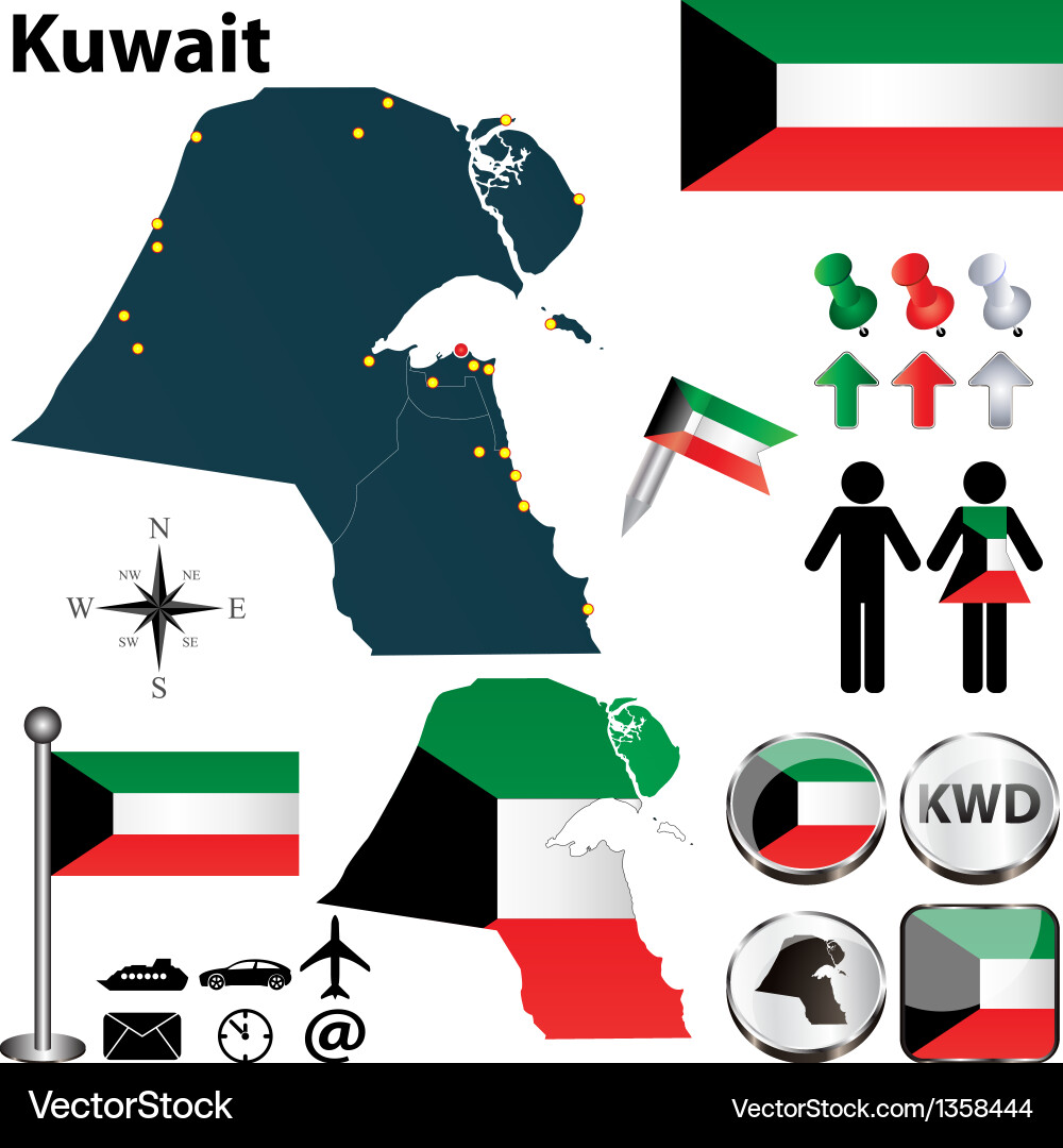 Kuwait Map with Flag and Borders vector image