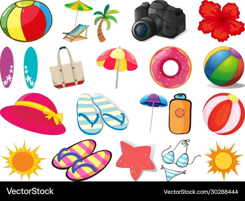 Large set different summer objects on white Large set different summer objects on white vector image