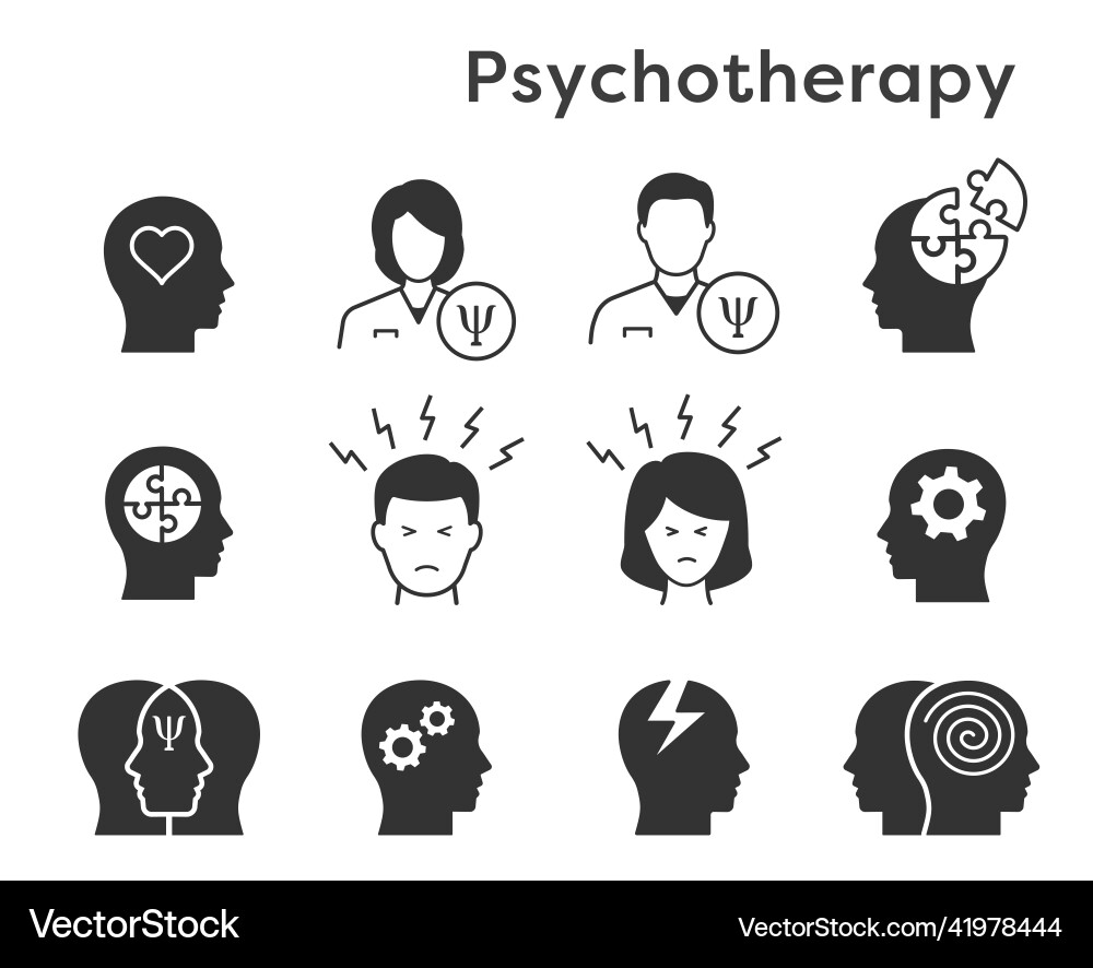 Psychotherapy icons such as mental brain Psychotherapy icons such as mental brain vector image