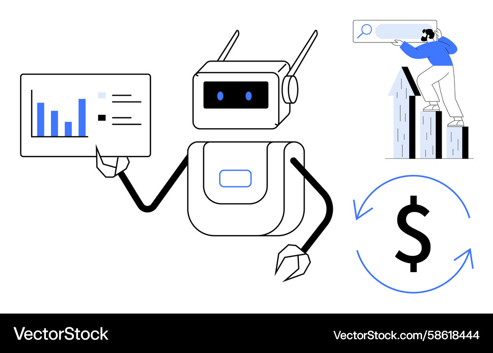Robot analyzing data with financial growth Vector Image