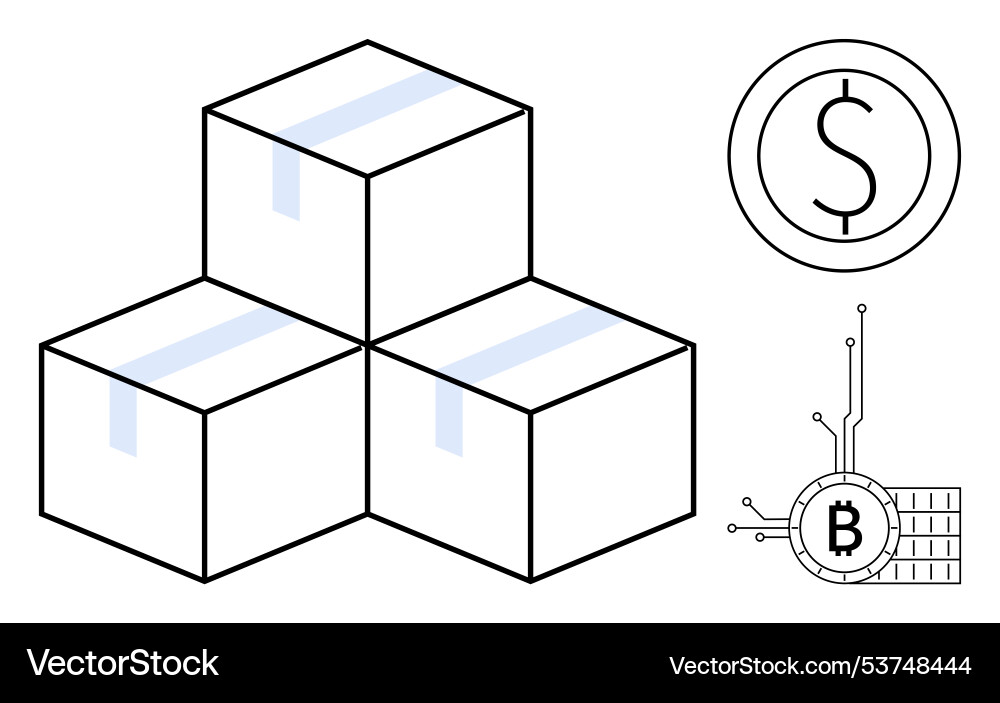 Simplistic boxes with currency symbols Vector Image