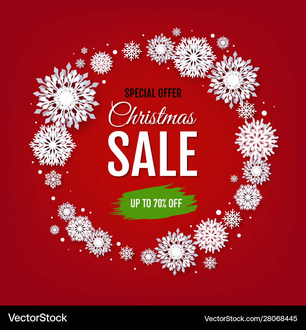 Christmas sale with white snowflakes Christmas sale with white snowflakes vector image
