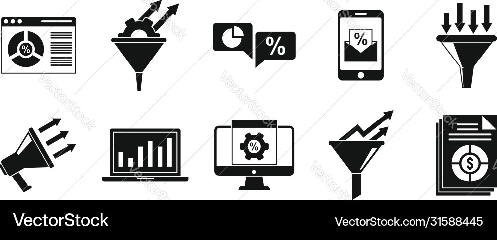 Conversion rate funnel icons set simple style Conversion rate funnel icons set simple style vector image
