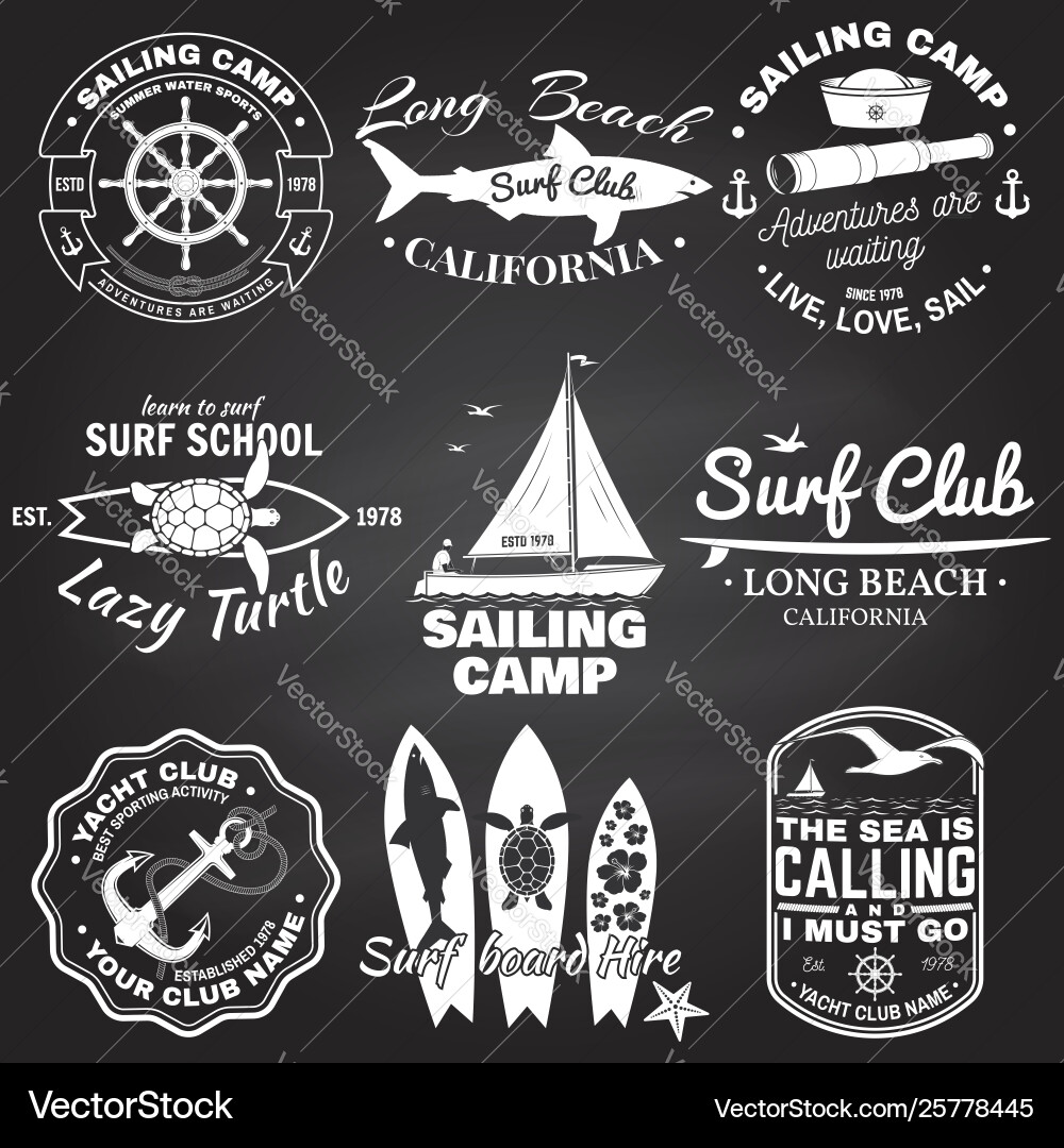 Sailing Camp Yacht Club Surf Badges Vector Image