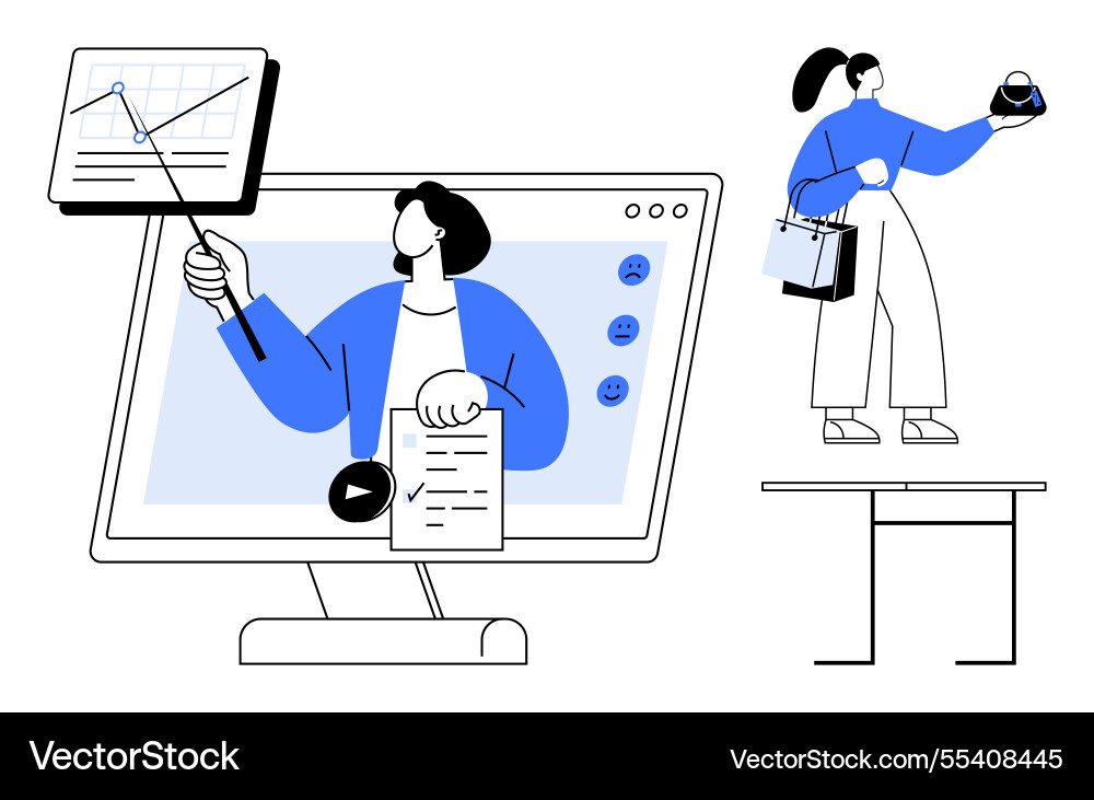 Virtual presentation with business analysis graph Virtual presentation with business analysis graph Vector Image