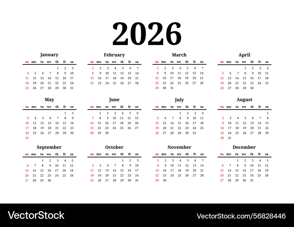 Calendar for 2026 isolated on a white background Vector Image