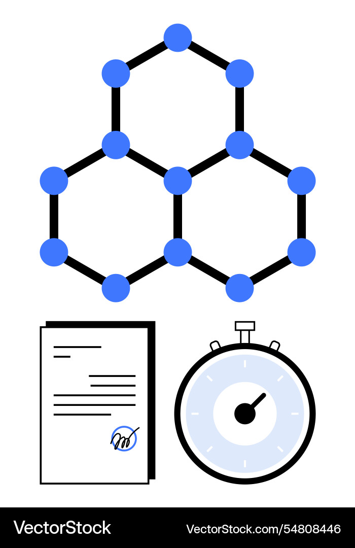 Molecular structure signed document and timer Molecular structure signed document and timer vector image