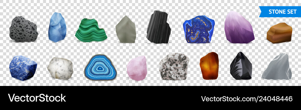 Realistic stone transparent icon set Realistic stone transparent icon set vector image