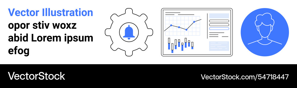 Business analytics dashboard with gears and user Business analytics dashboard with gears and user Vector Image