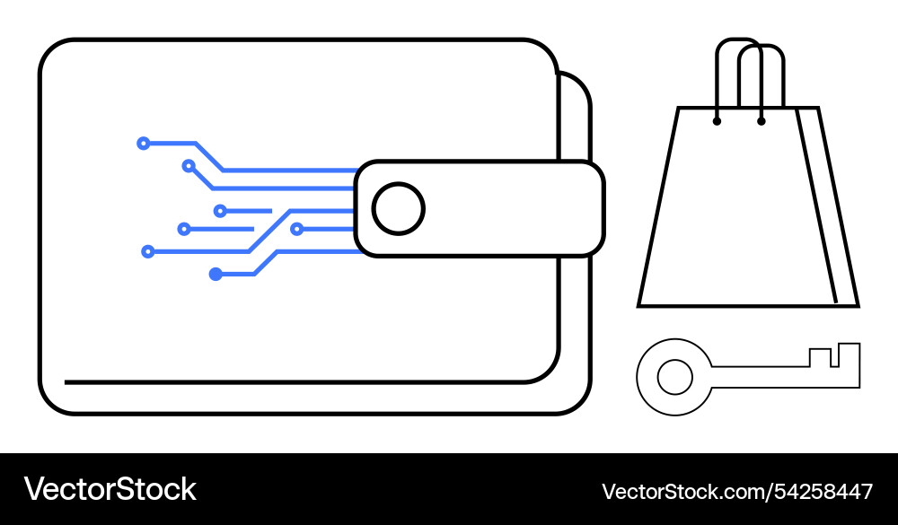 Digital wallet with circuit pattern shopping bag Vector Image
