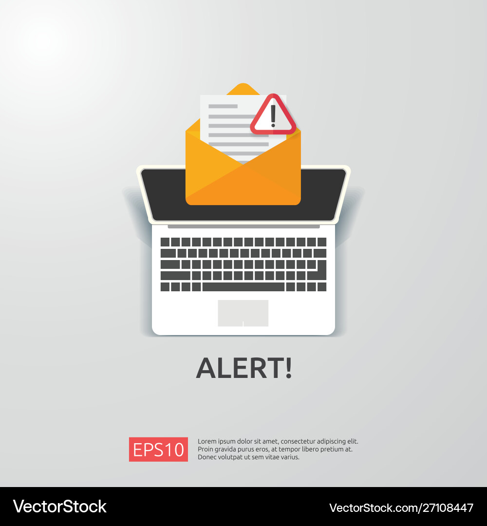 Email envelope attention warning attacker alert Email envelope attention warning attacker alert vector image