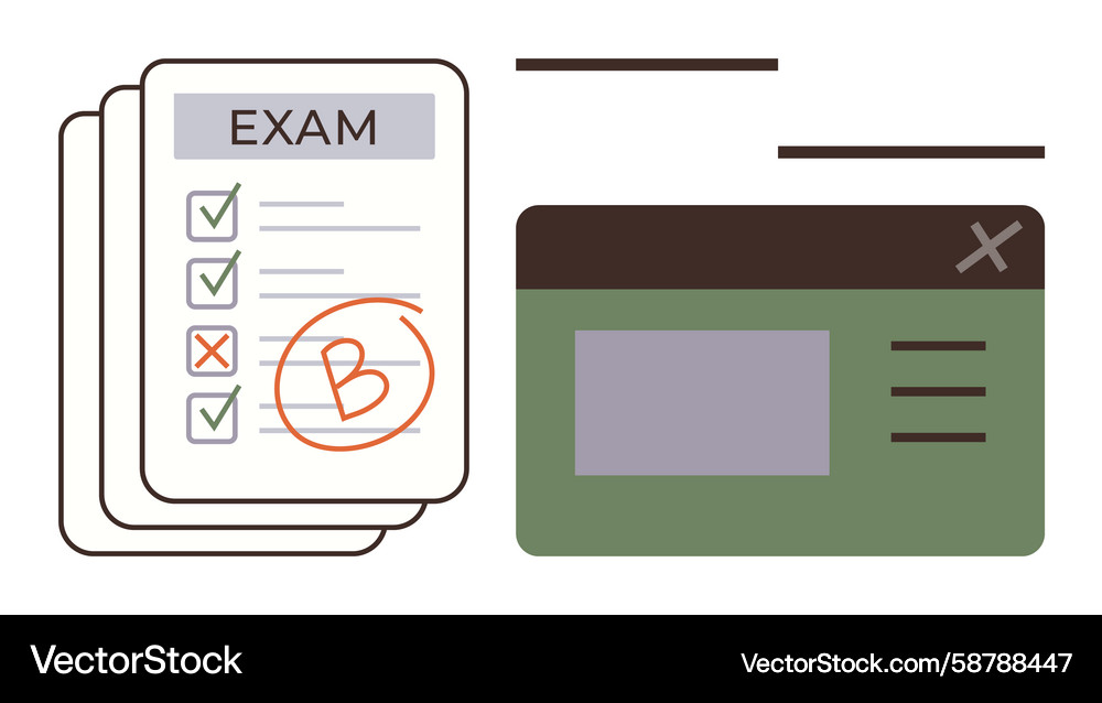 Exam results with graded paper and user interface Vector Image