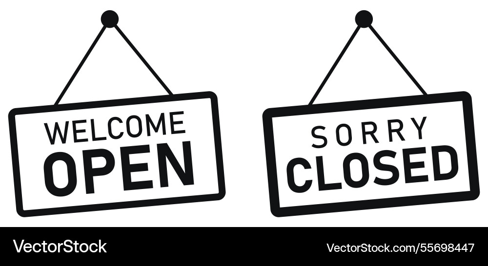 Open and closed hanging door sign set Royalty Free Vector