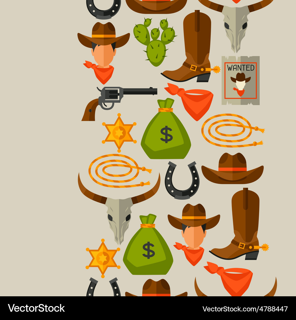 Wild west seamless pattern with cowboy objects Vector Image