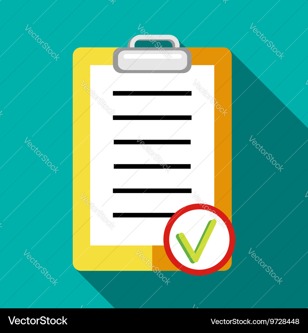 Clipboard tick list icon in flat style Vector Image