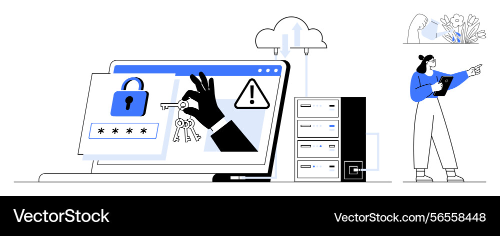 Cybersecurity concept with hacking attempt vector image