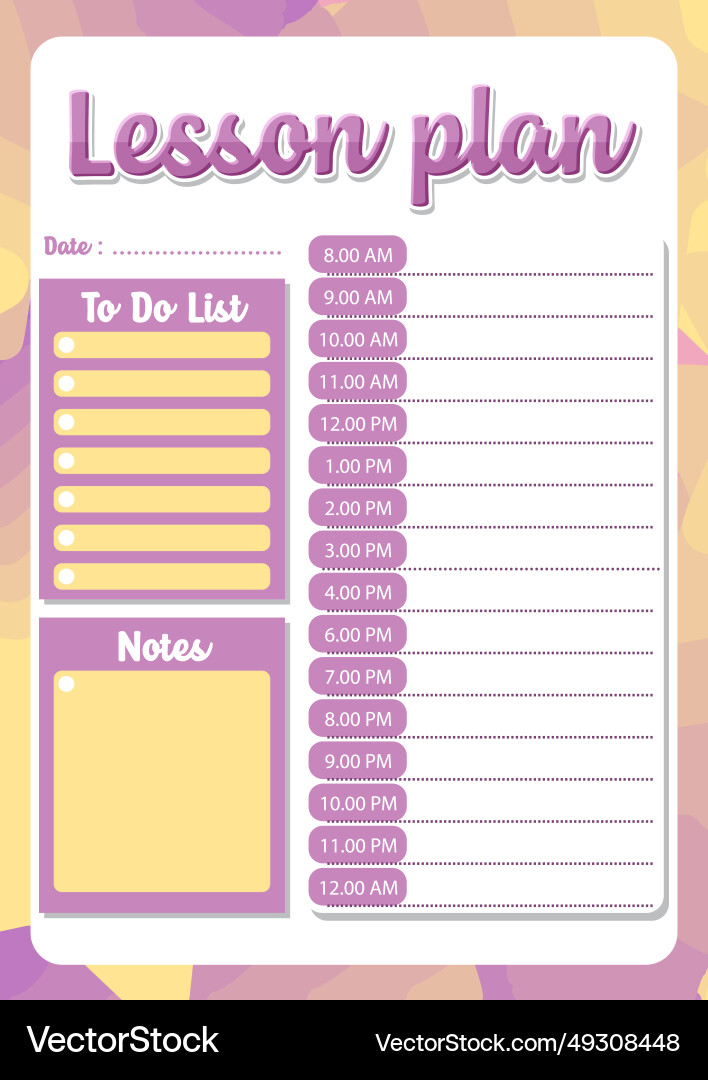 Lesson plan schedule with hourly to-do list vector image