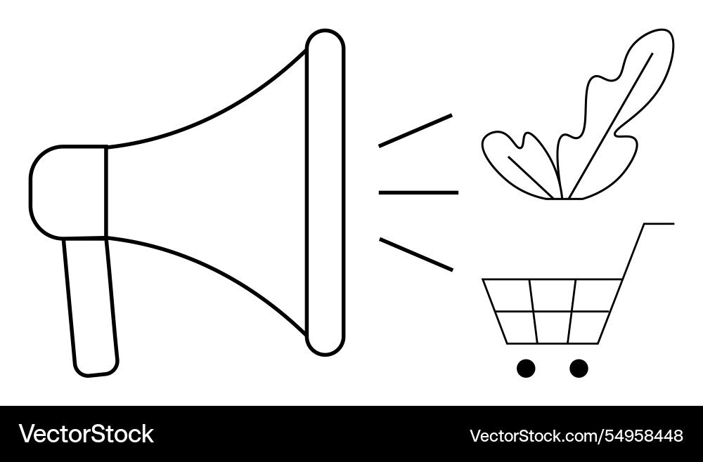 Megaphone and shopping cart with leaf abstract Megaphone and shopping cart with leaf abstract vector image
