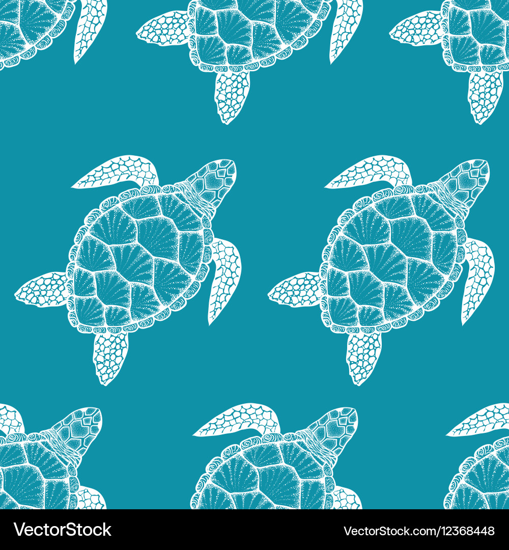Sea Turtle Line Art Pattern Vector Image