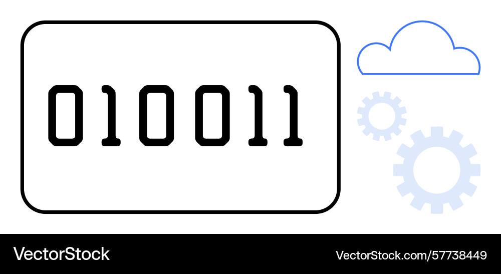 Binary code in rectangular frame with cloud Binary code in rectangular frame with cloud vector image