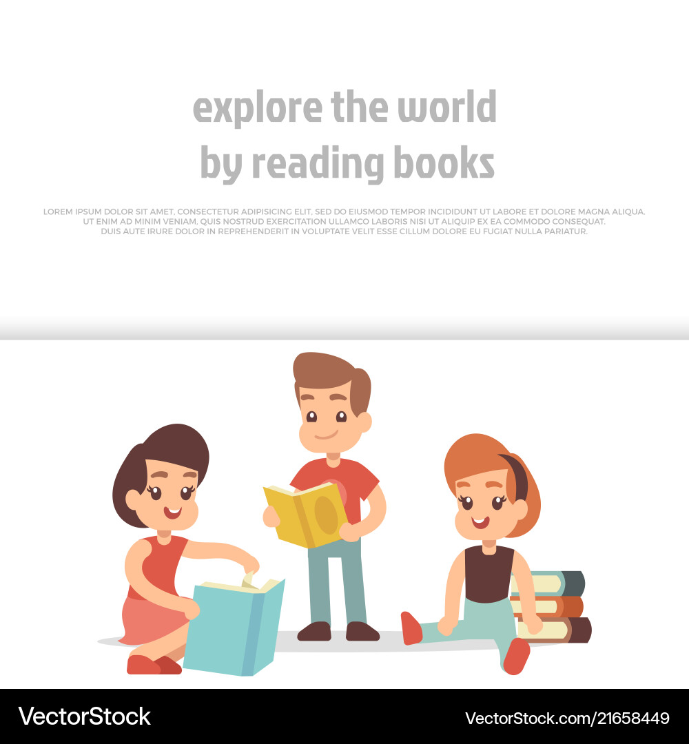 Little kids reading books cartoon character Little kids reading books cartoon character vector image