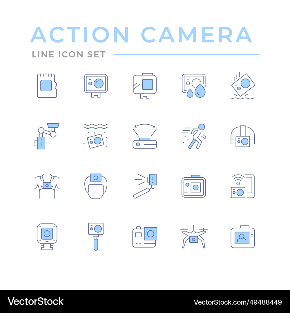 Set color line icons of action camera vector image