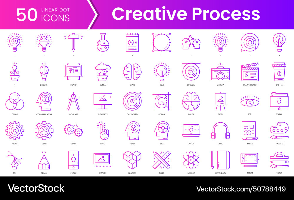 Set of creative process icons gradient style icon vector image