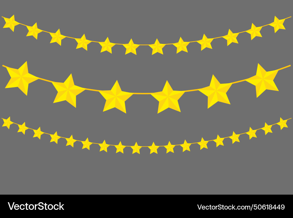 Three strings of yellow stars decreasing in size Vector Image