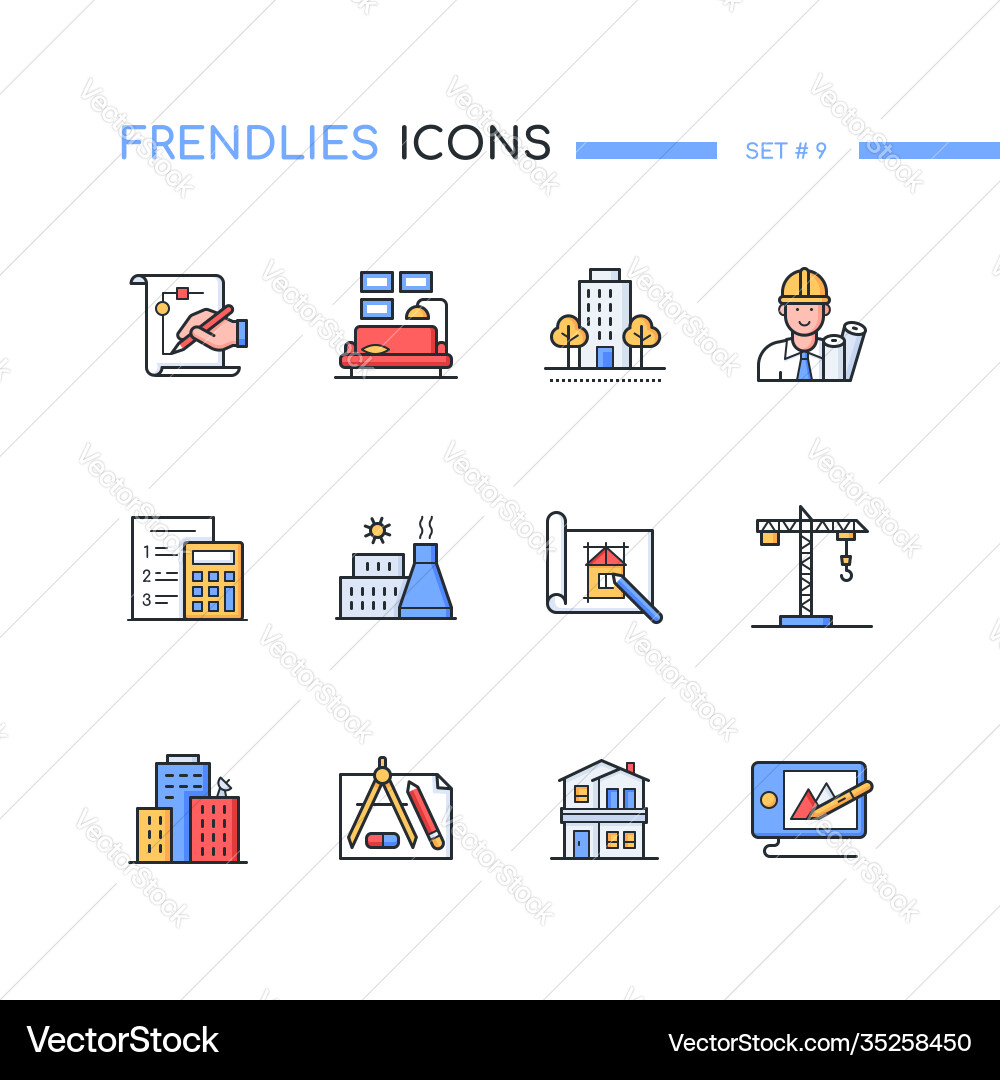 Architecture - modern line design style icons set Architecture - modern line design style icons set Vector Image