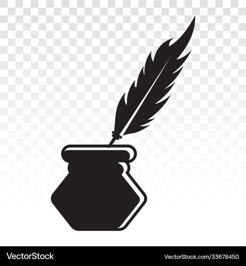 Feather quill pen with ink pot bottle - flat icon – Free Vector |  VectorStock, image size:1000x1080