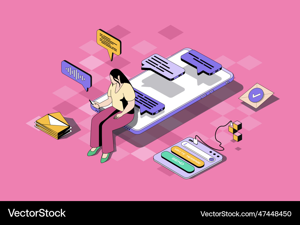 Messaging services concept in 3d isometric design Messaging services concept in 3d isometric design vector image