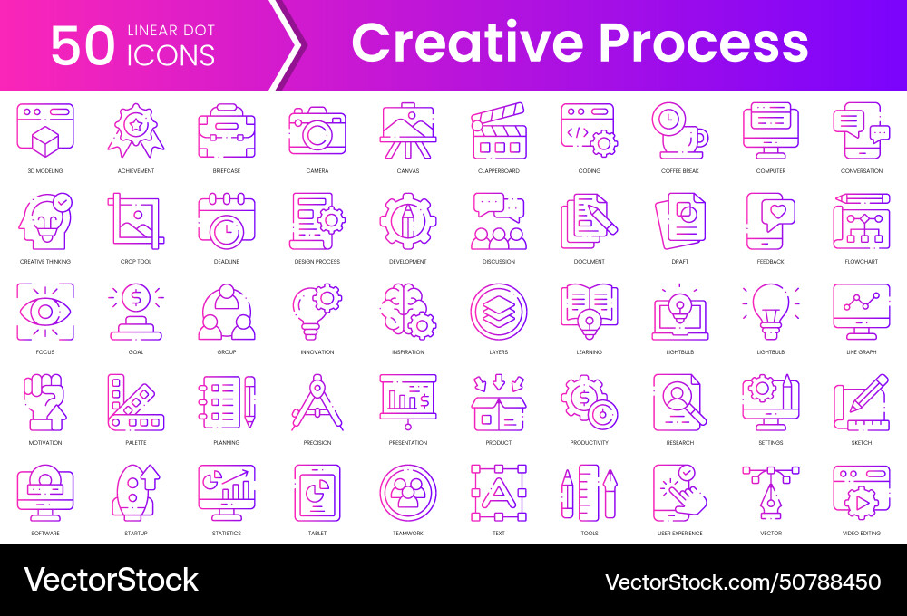 Set of creative process icons gradient style icon vector image