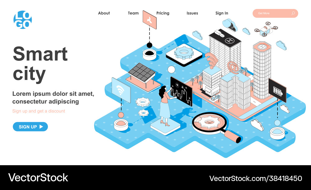 Smart city isometric concept future cityscape Smart city isometric concept future cityscape vector image