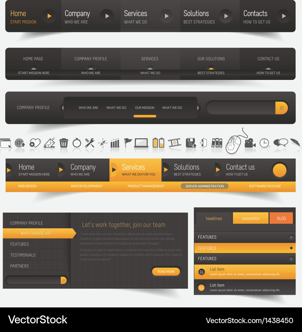 Website Navigation Icons & Elements vector image
