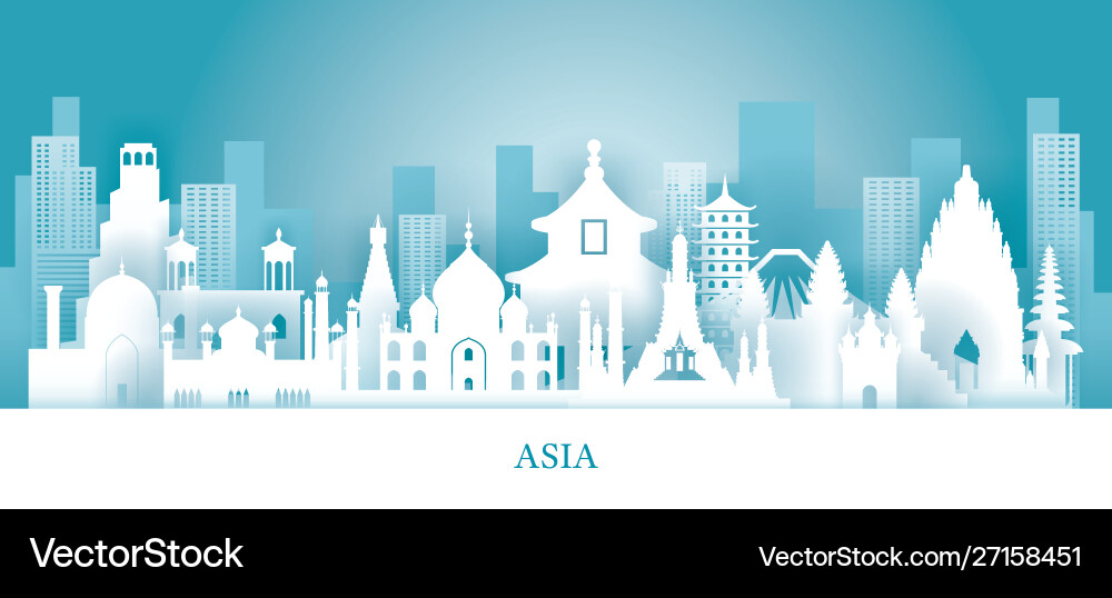 Asia skyline landmarks in paper cutting style Asia skyline landmarks in paper cutting style vector image