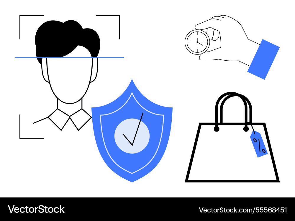 Biometric face recognition shield with check mark vector image