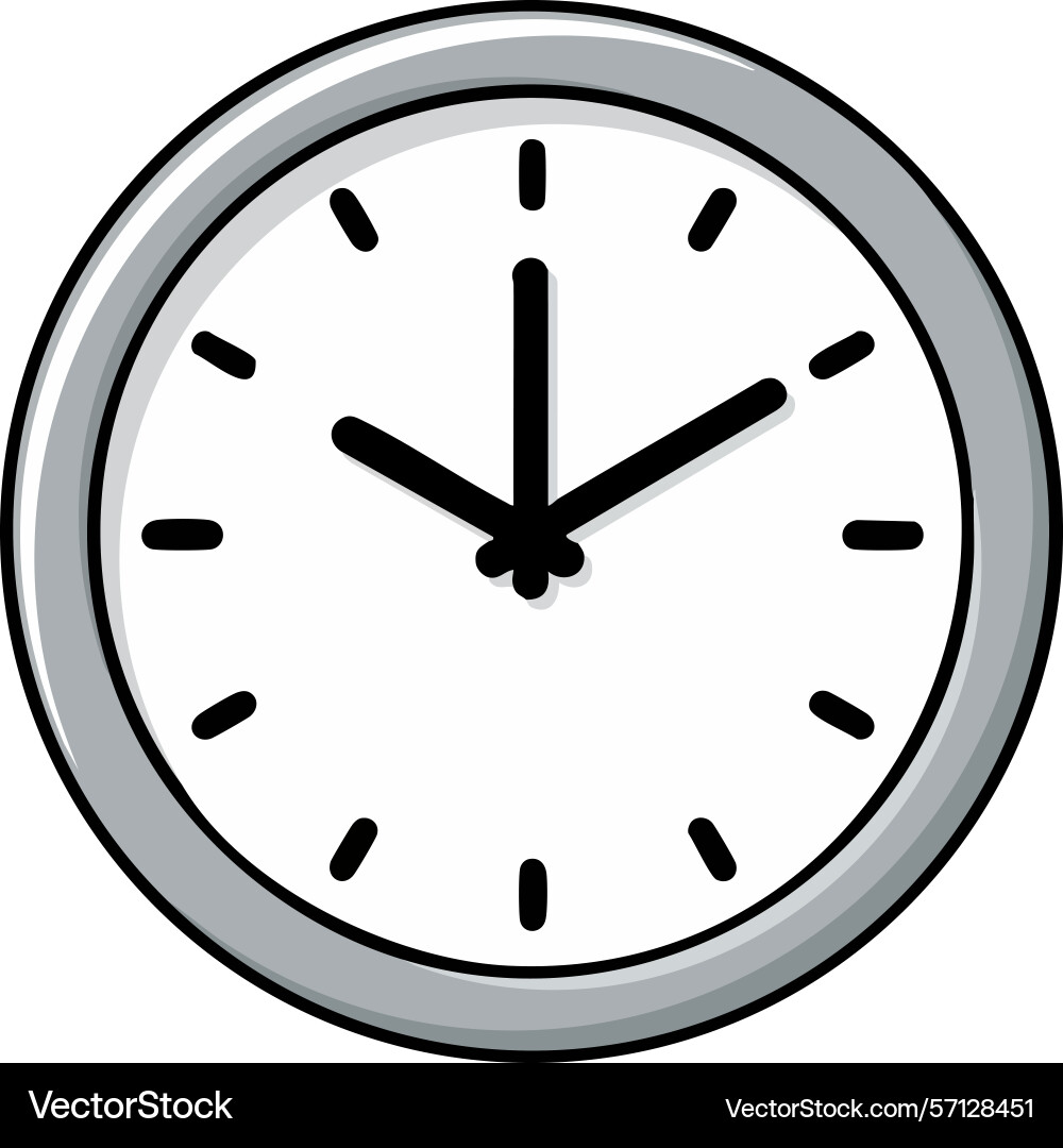 Wall clock showing time with simple gray frame vector image