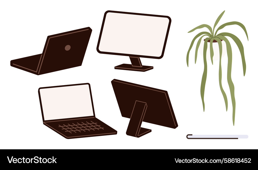 Digital work setup with monitors laptops Vector Image